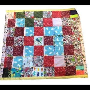 VTG Handmade Baby Crib Quilt Colorblock Patchwork M Pebbles Bam Bam Print 52X46”